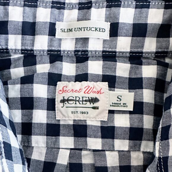 J.CREW Men Navy White Gingham Buttoned Down Slim Untucked Shirt Size Small NWoT - Picture 3 of 6